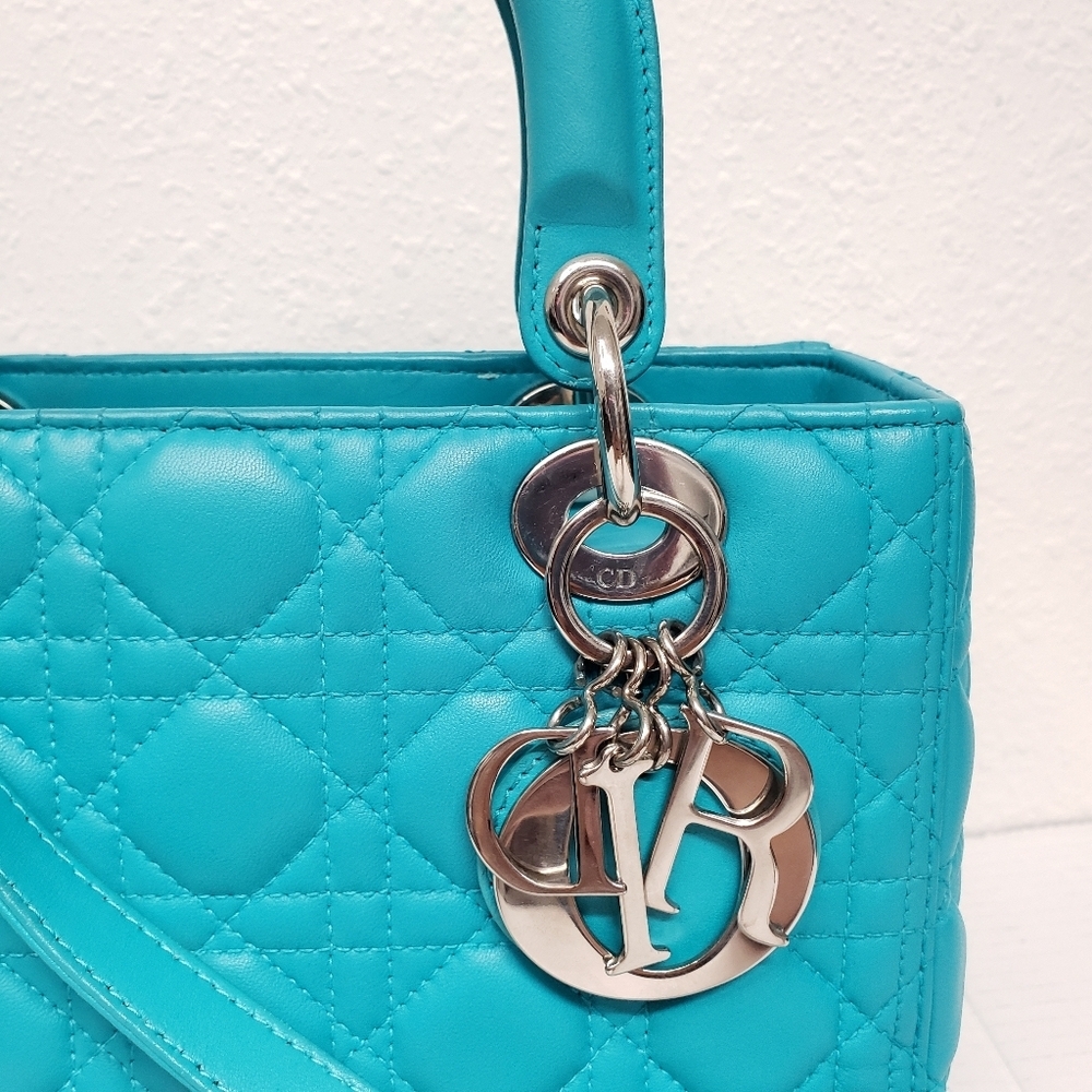 Authentic Dior Lady Dior Turquoise Cannage Leather Medium Bag - Picture 10 of 16